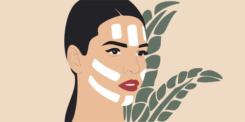 Woman with lifting tape on her face. Vector illustration concept.