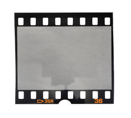 macro detail shot of blank 35mm dia slide film frame or snip isolated on white background. film...