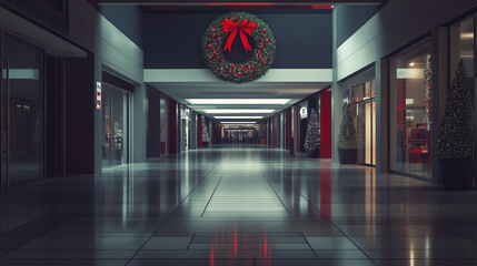 Silent mall with a huge Christmas wreath