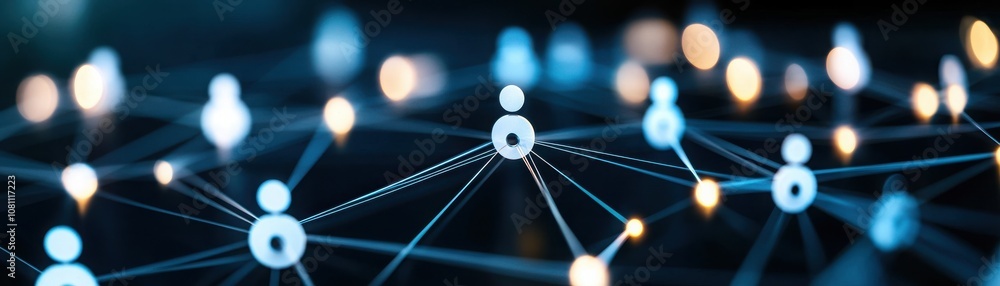 Poster a vibrant digital network image depicting interconnected nodes, symbolizing communication and connec