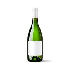 High-resolution cutout of a green wine bottle with a blank white label on white background, ideal for mockups. Perfect for wine label design, branding, and product presentations