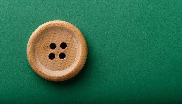wooden buttons on a green background layout for creativity and hobbies wooden button