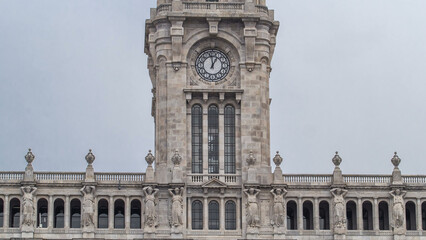 Town Hall building Camara Municipal do Porto timelapse hyperlapse on Liberdade Square, Porto, Portugal