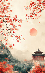 Obraz premium Chinese traditional ancient architecture art illustration 