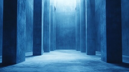 Obraz premium Futuristic blue light streaks create an immersive atmosphere in a geometric space