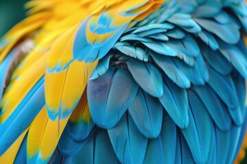 Obraz premium Blue background with macaw bird feathers texture.