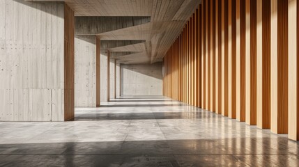 Obraz premium Abstract interior design, wood and concrete, straight lines, rectangular shapes