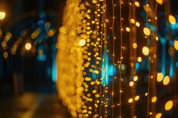 Obraz premium Golden lights create luxurious atmosphere for night event photography.