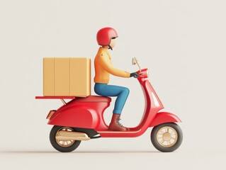 Obraz premium 3D Illustration of a Delivery Person on a Scooter