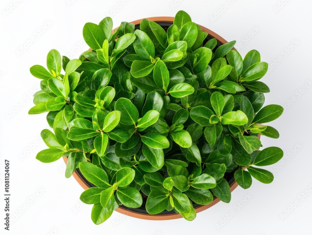 Poster lush green shrub from top view in isolated setting