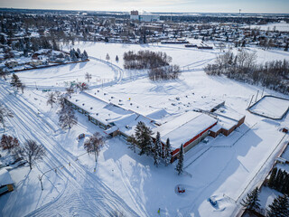 Aerial Drone View of Parkridge Neighborhood in Saskatoon, Saskatchewan