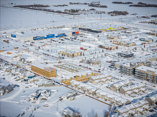 Aerial Drone View of Parkridge Neighborhood in Saskatoon, Saskatchewan