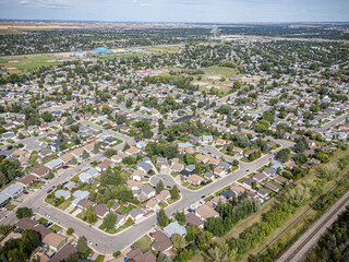 Aerial Drone View of Parkridge Neighborhood in Saskatoon, Saskatchewan