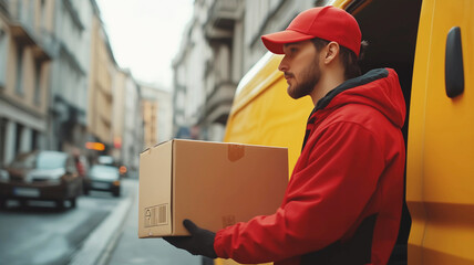 Weihnachtspaketen kommen pünktlich - Zusteller der Post  mit Paket