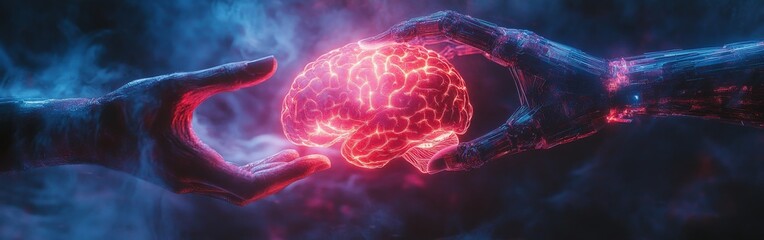 Futuristic AI and Human Collaboration with Glowing Brain Concept