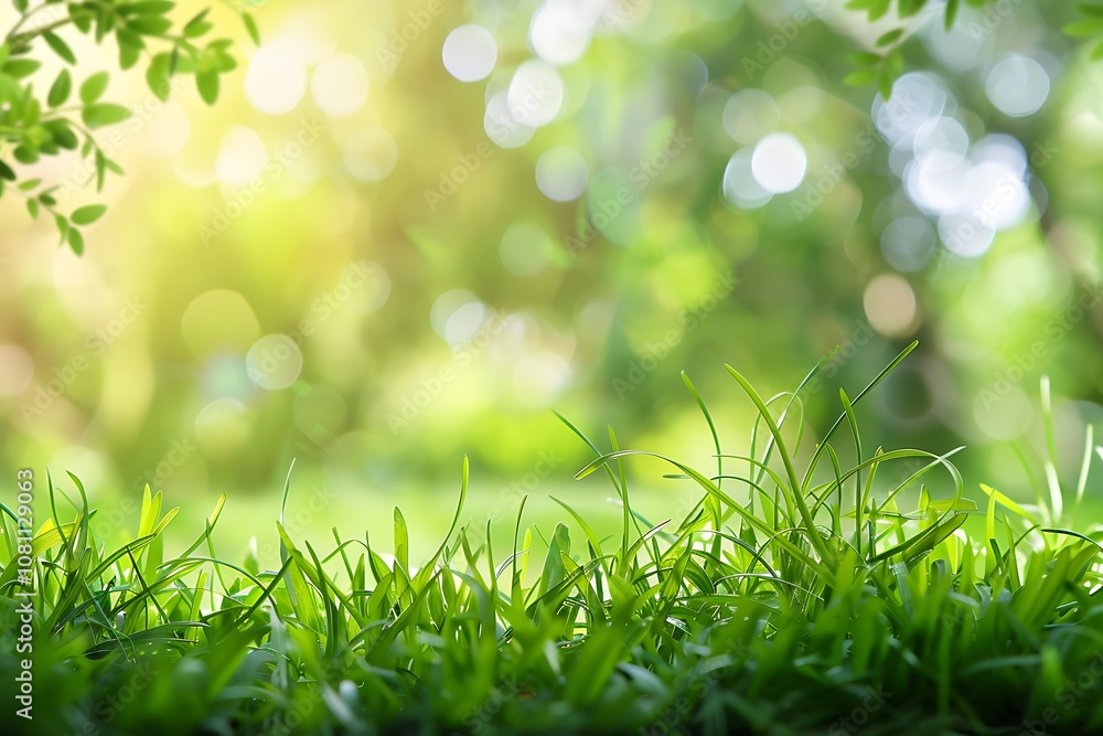 Aufkleber fresh green grass and bokeh background. spring or summer concept.