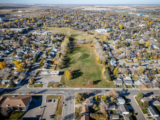 Aerial Drone View of Fairhaven Neighborhood in Saskatoon, Saskatchewan