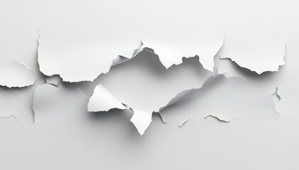 White wall with cracked and peeling paint, revealing a hole in the middle.
