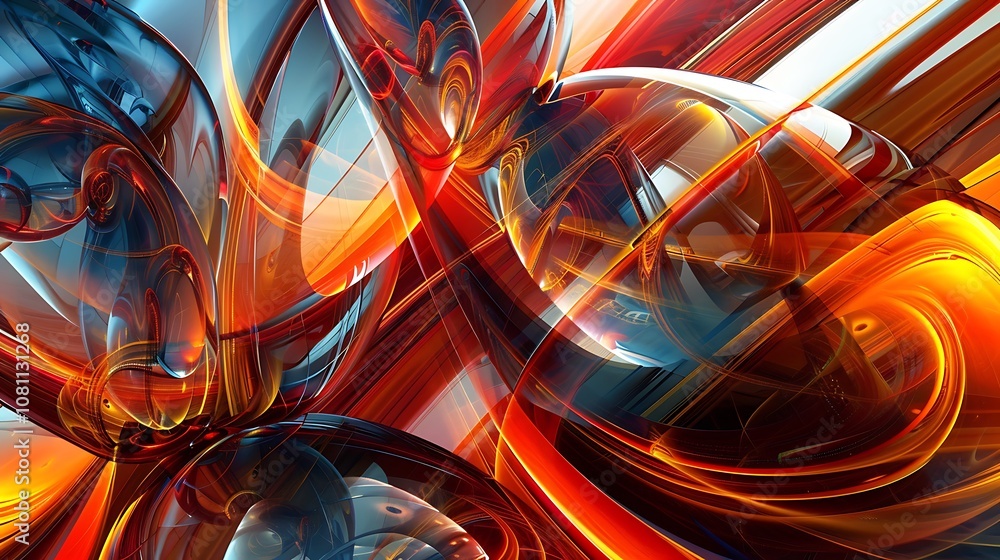 Aufkleber abstract background with smooth lines in blue and orange colors
