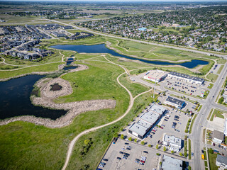 Aerial Drone View of Lakewood Suburban Centre in Saskatoon, Saskatchewan
