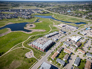 Aerial Drone View of Lakewood Suburban Centre in Saskatoon, Saskatchewan