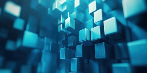 Abstract background of blue cubes with depth and dimension.