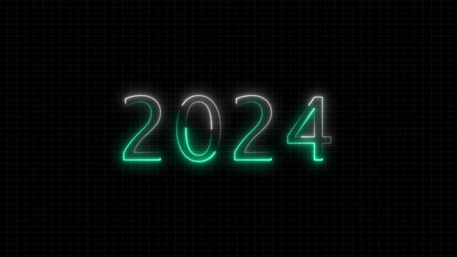2024 happy new year 2024 animated text new year neon 2024 , loop looping with dark background.