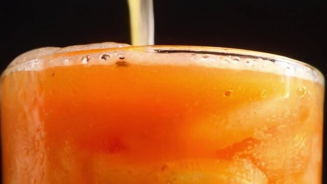 Golden orange smoothie fruits tropical zing filling glass, Smoothie with golden orange texture and tropical fruit zing filling glass