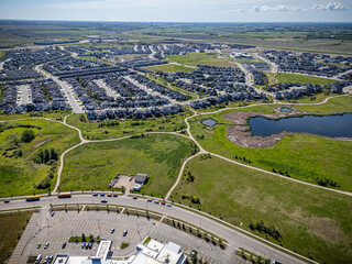 Aerial Drone View of the Rosewood Neighborhood in Saskatoon, Saskatchewan