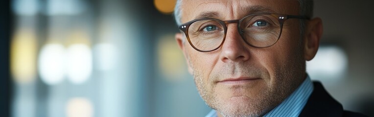 Fototapeta premium Happy middle-aged professional businessman wearing glasses, confident executive portrait