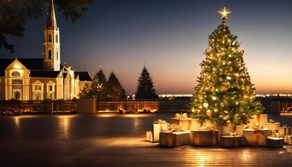 Obraz premium festive christmas tree with gifts