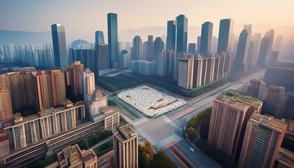 Obraz premium city square and skyline with modern buildings in chongqing sichuan province china high angle view generative ai
