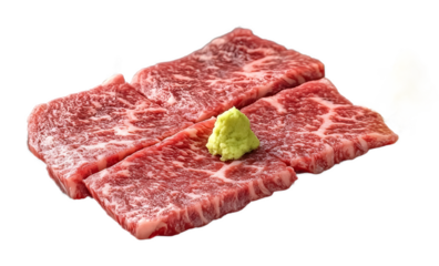 Teppanyaki grilled wagyu beef isolated on a transparent background