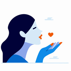 A woman is blowing a kiss with her hands. Concept of love and affection