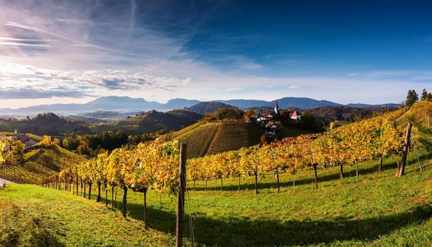 splendid vineyards landscape in south styria near gamlitz autumn scene of grape hills in popular travell destination eckberg location gamlitz district of leibnitz in styria austria eur generative ai