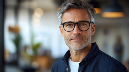 Obraz premium Confident middle-aged business man wearing glasses in office