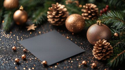 An elegant corporate flyer for a holiday party with minimalistic festive graphics and RSVP details