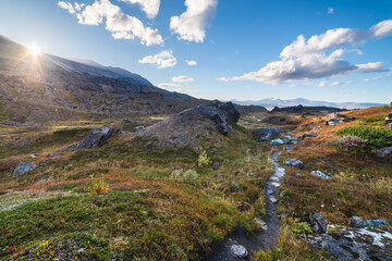Path Through Beautiful Rocky Valley In Tundra