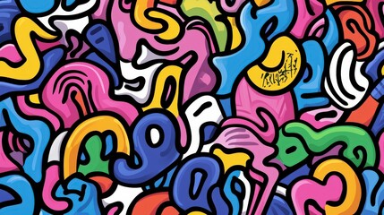 Colorful graffiti mural filled with abstract shapes in an urban environment