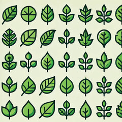 Minimalist Green Leaf Icon Set - Eco-Friendly Vector Collection