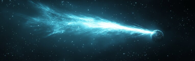 Fototapeta premium Comet passing Earth in space, stunning view of celestial travel and cosmic beauty