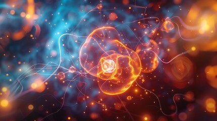 Detailed image of electrons forming an electron cloud around a nucleus