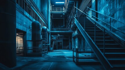 Industrial Construction Site with Blue Branding Colors Desktop Background Generative AI