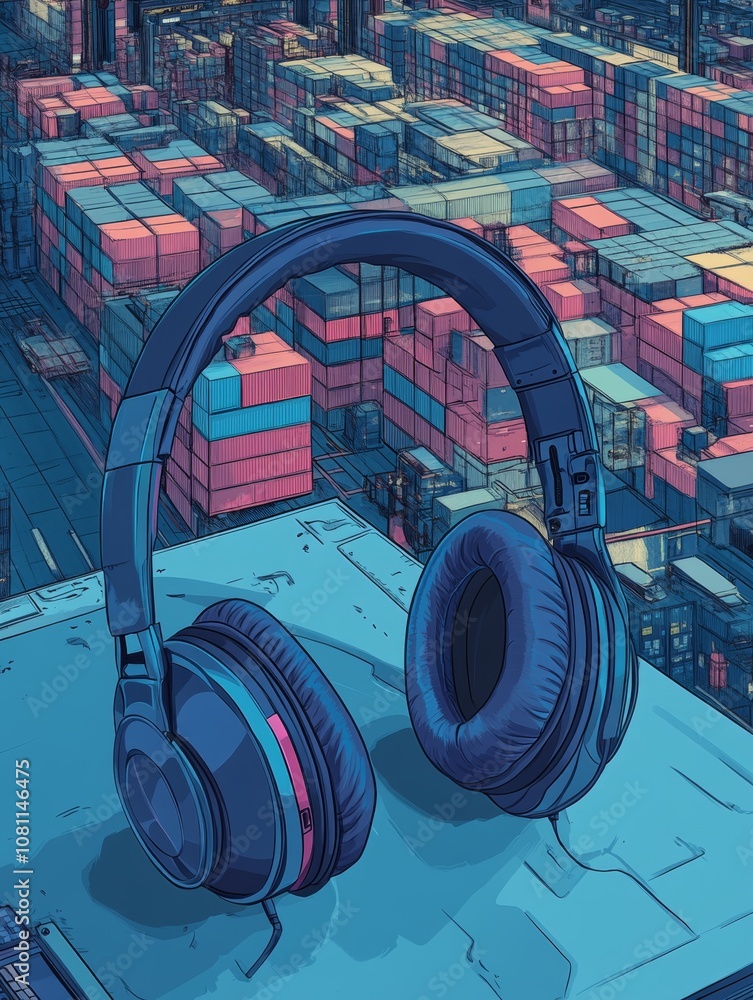 Poster wireless bluetooth headphones and mechanical keyboard setup for gaming or work generative ai