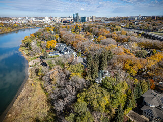 Aerial Drone View of Nutana Neighborhood in Saskatoon, Saskatchewan