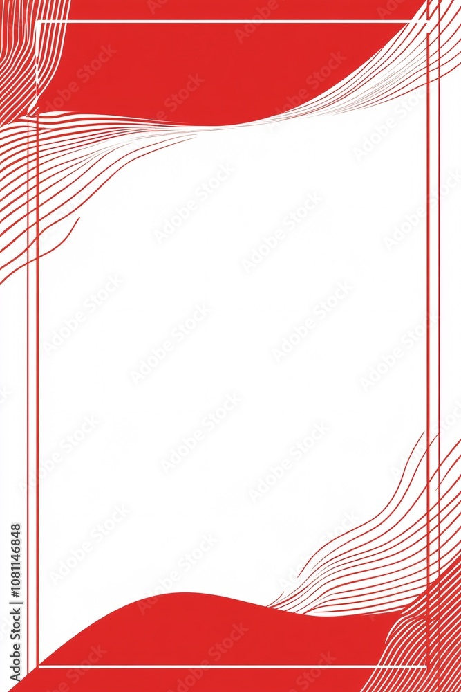 Poster a red and white background with the word a simple frame a minimalistic design with a wavy line art b