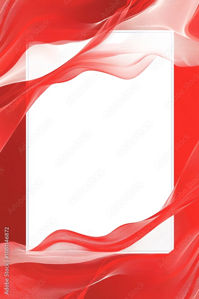 Poster a red and white background with the word a simple frame a minimalistic design with a wavy line art b