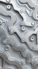 Futuristic abstract circuit design with layered topography and metallic accents for technology backgrounds and innovation concepts