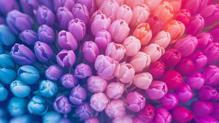 Obraz premium Colorful tulips in a vibrant array showcased in a spring garden setting. Generative AI