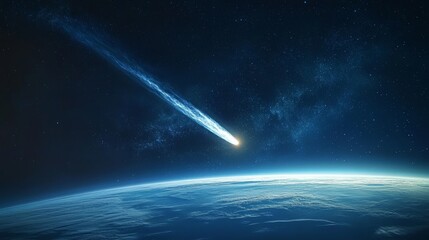 Fototapeta premium Comet passing Earth in space, stunning view of celestial travel and cosmic beauty
